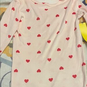 Pink Long Sleeve Top with Red Heart Pattern